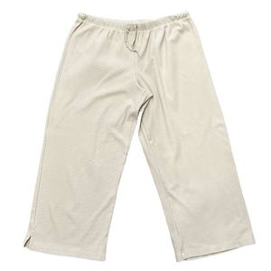 HEAD BEIGE RIBBED DRAWSTRING WIDE LEG CROPPED CAPRI PANTS